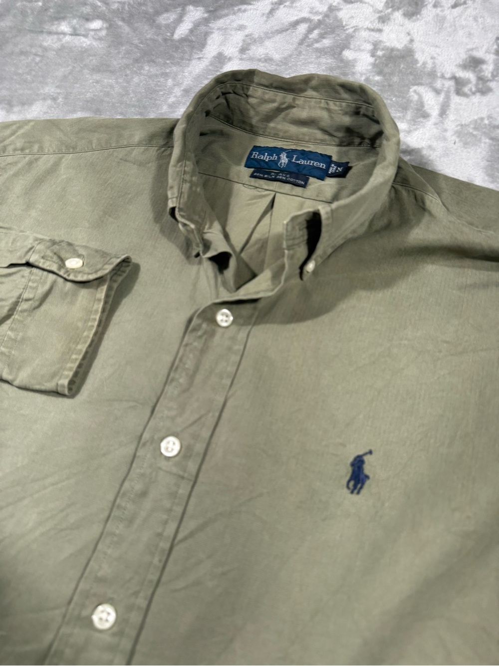 Ralph Lauren Blake Mens Green Silk Cotton Button Down Shirt Sz Medium